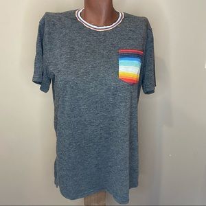 Brooklyn Cloth, grey tshirt with rainbow breast pocket size Medium